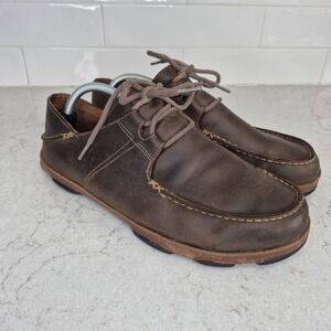 Olukai Shoes Ohana Lace Up Nubuck Men's Size 10.5 Slip On Brown